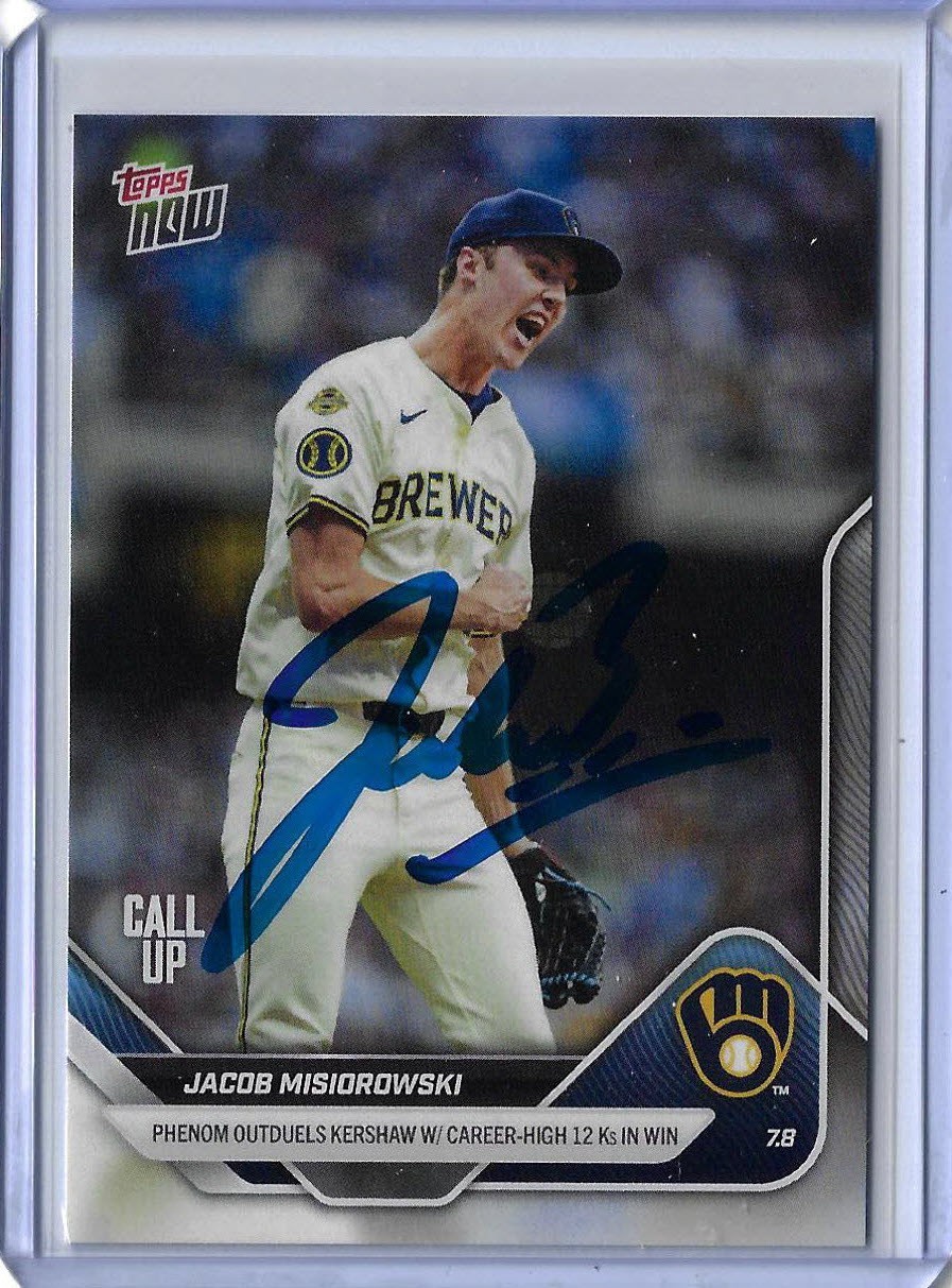 Jacob Misiorowski Autographed 2025 MLB Topps NOW 402 Rookie Card RC BREWERS ACE