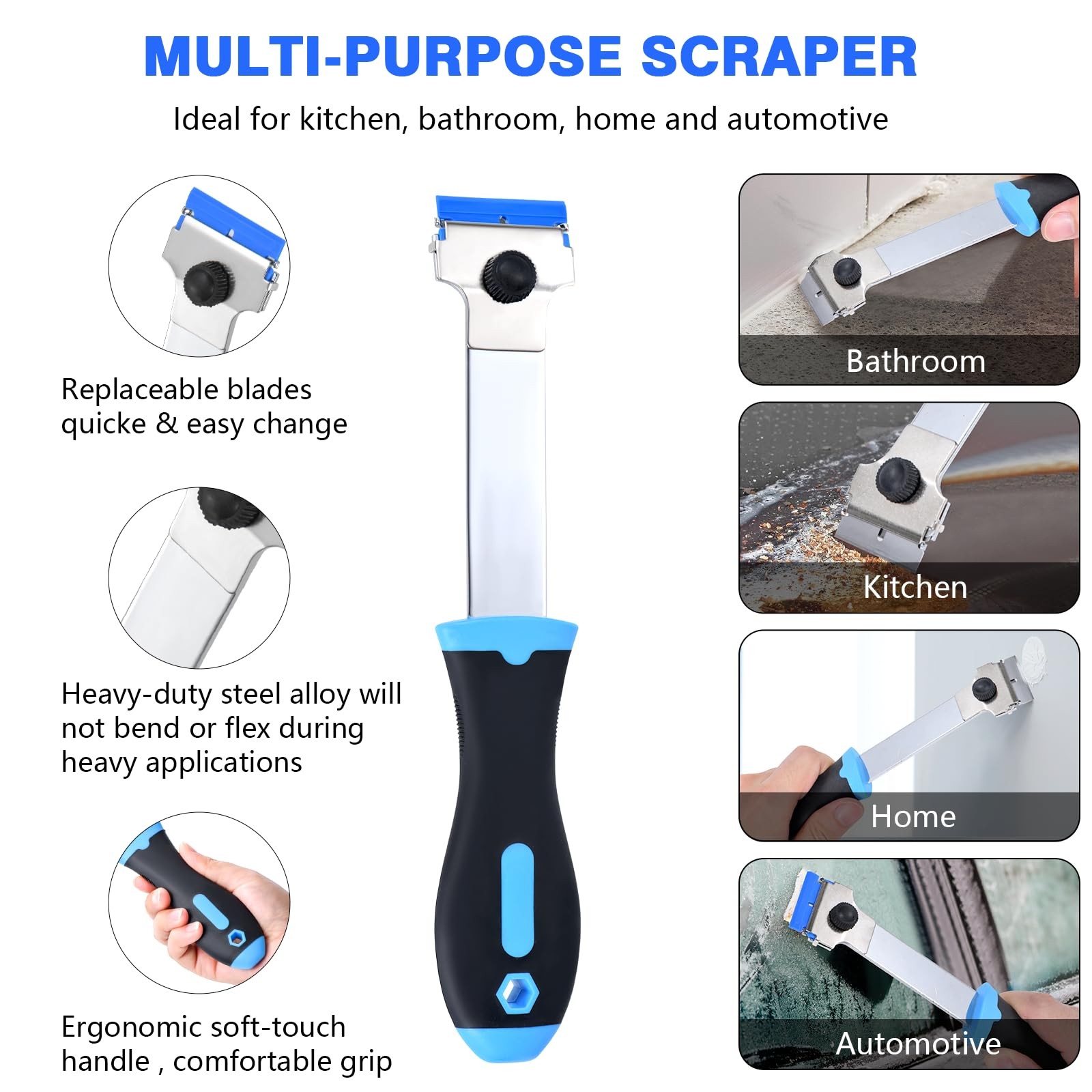 Razor Blade Scraper Tool with 20 Extra Replacement Blades (Metal & Plastic)