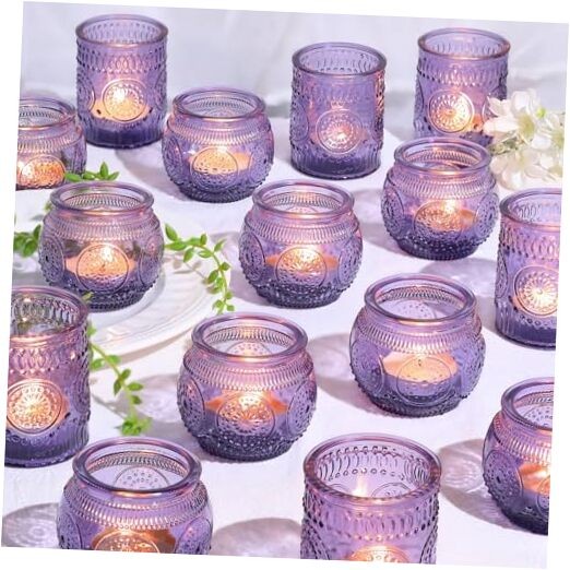 30pcs Assorted Votive Candle Holders for Wedding Decorations, Boho Glass Purple