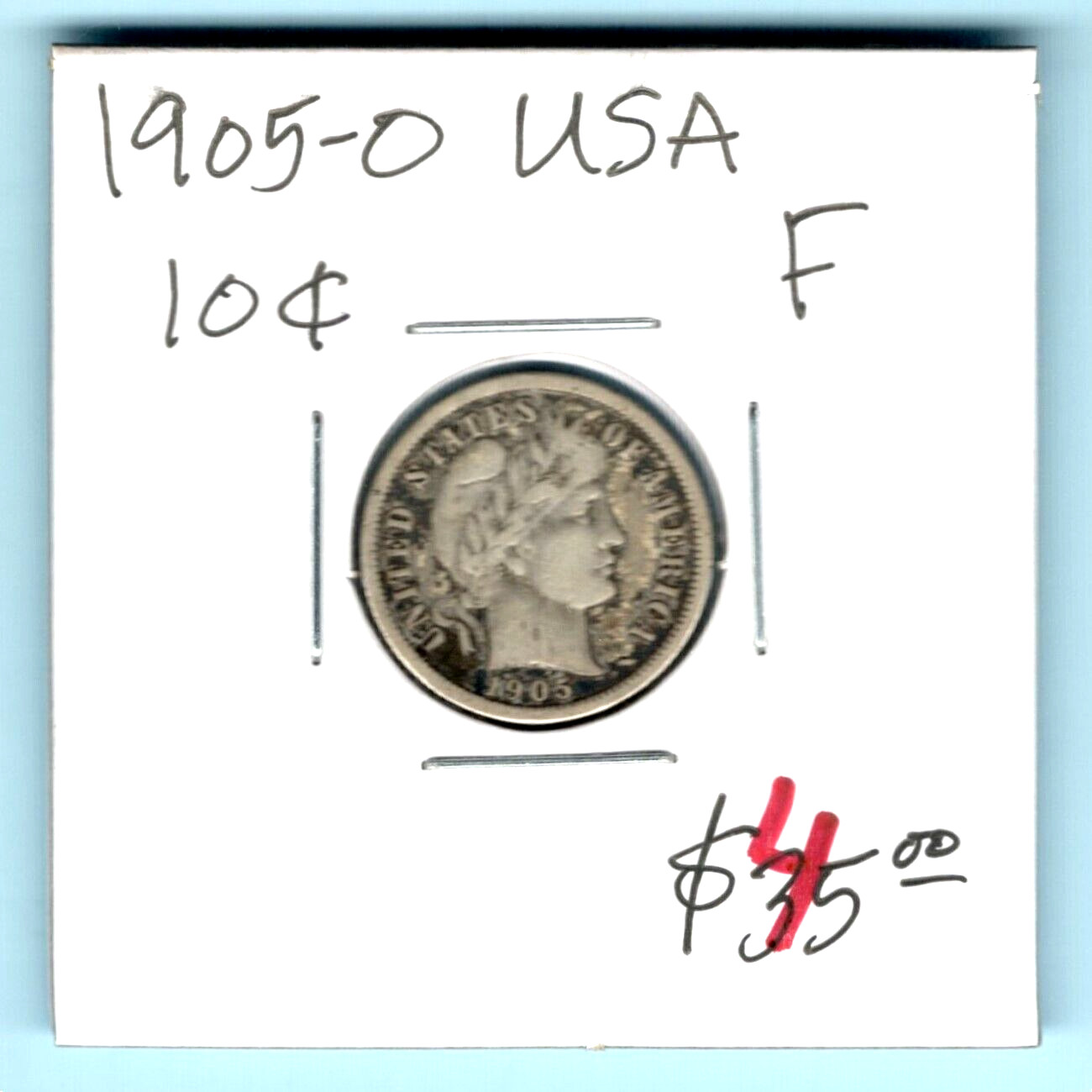 USA  -BEAUTIFUL  HISTORICAL  BARBER SILVER DIME, 1905 -O, KM# 113