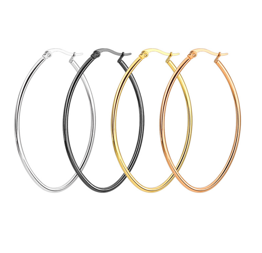 2pcs Women Stainless Steel Polished Large Drop Oval Shape Dangle Hoop Earrings