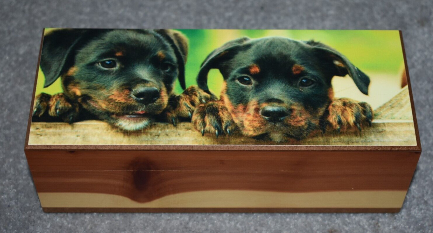 #4830 PUPPY DOGS KEEPSAKE JEWELRY WOOD CEDAR BOX 3.5" X 8"