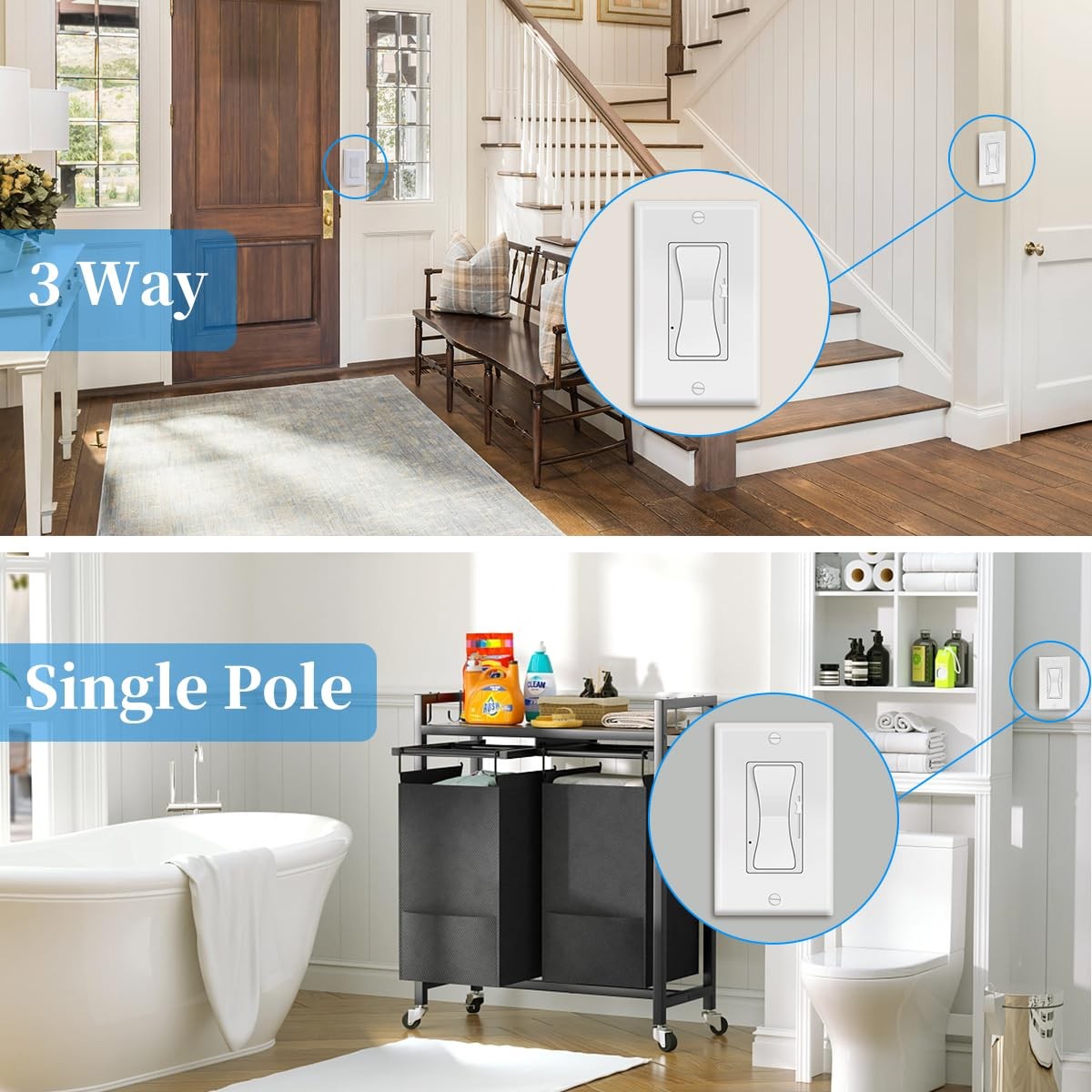 Dimmer Light Switch,Single Pole & 3 Way Dimmer Control,Full Range Dimming for...