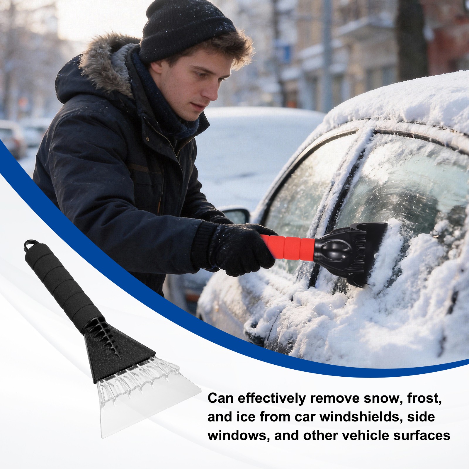 For 10" x 5" Car Windshield Ice Scraper, Black