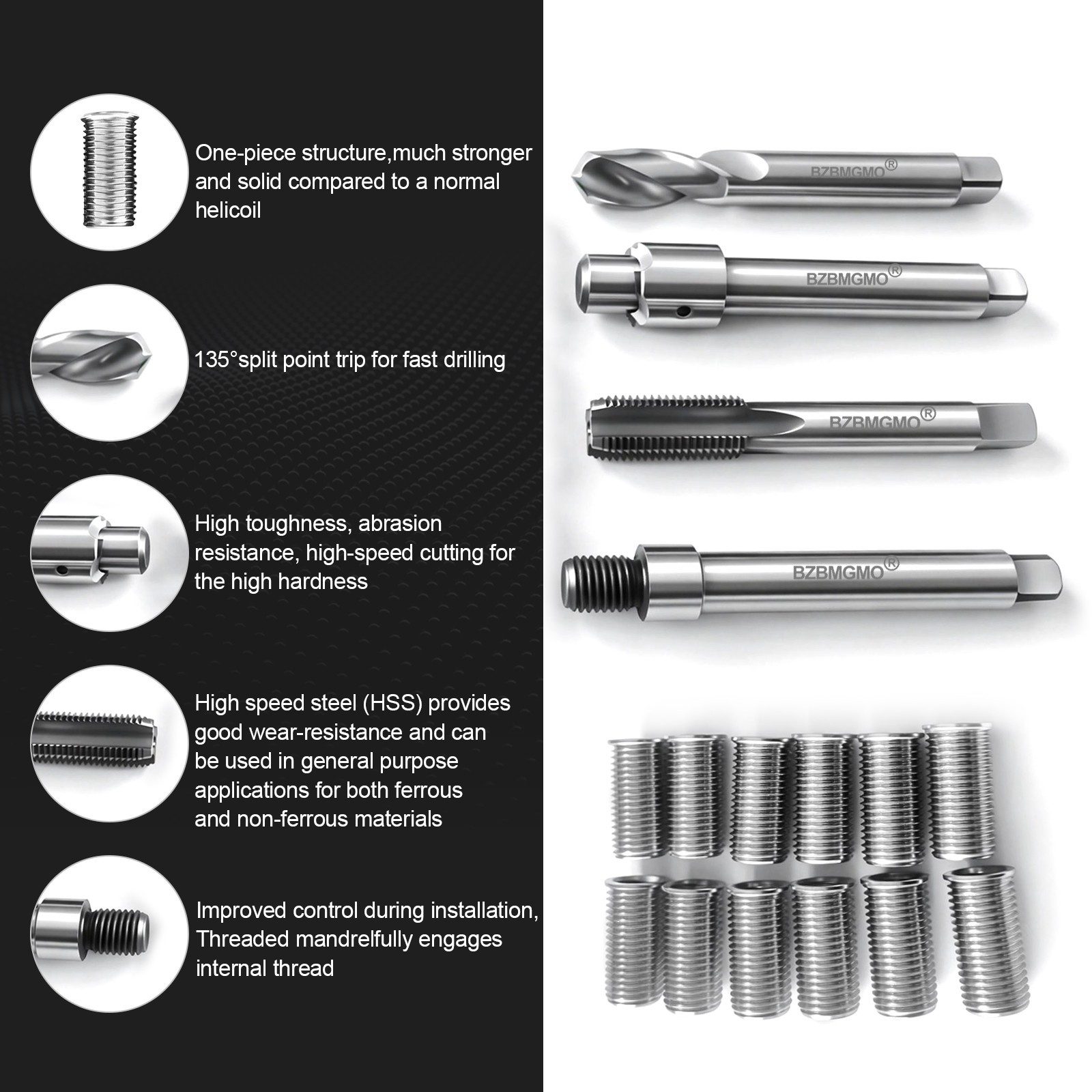 BZBMGMO M11x1.5 Thread Repair Kit, 12 Stainless Inserts(28.2mm), HSS Tools