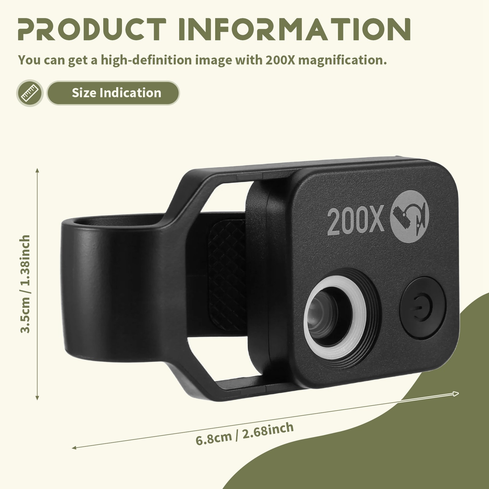 200X Cell Phone Microscope Accessory with Window Microscope, Portable 2206