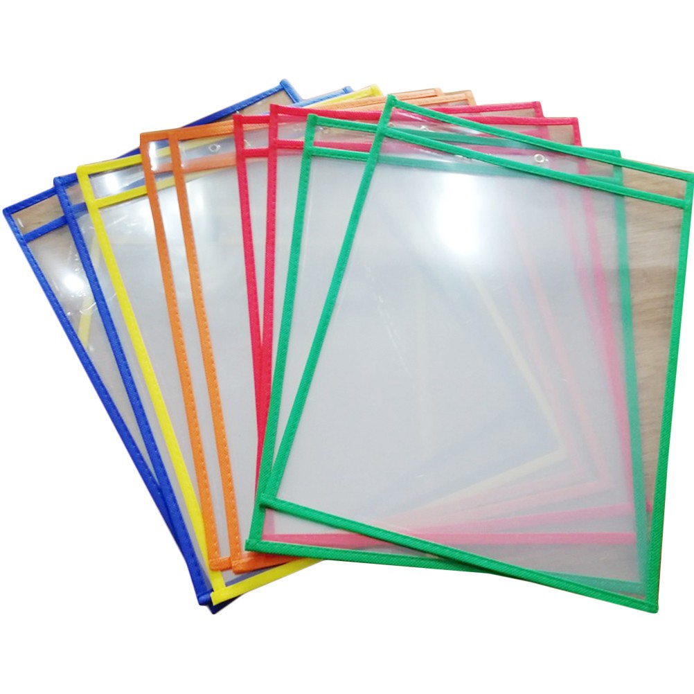 10 Pcs Write Wipe Pockets Oversized Dry Erase File Document Pouch