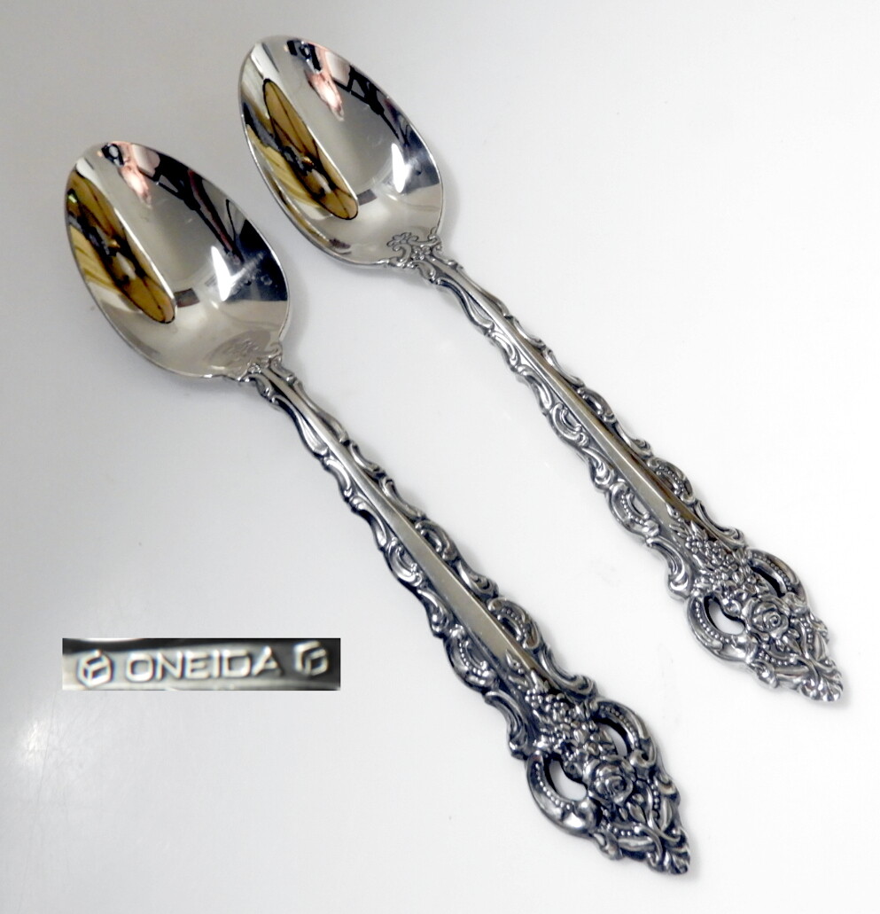 Oneida Stainless DA VINCI 6 1/4" Teaspoons, Cube Mark, Set of 2, EXC!!