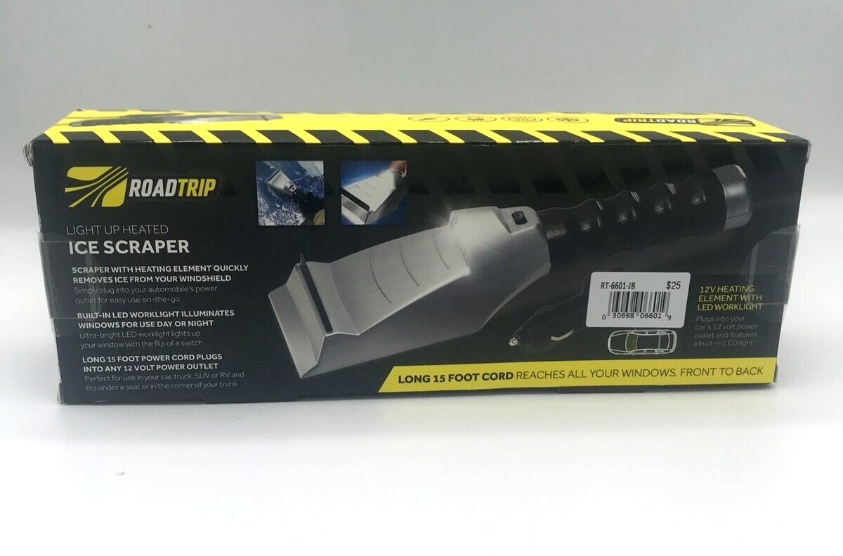 ROADTRIP Light Up Heated Ice Scraper with 15 foot Cord to reach all your Windows