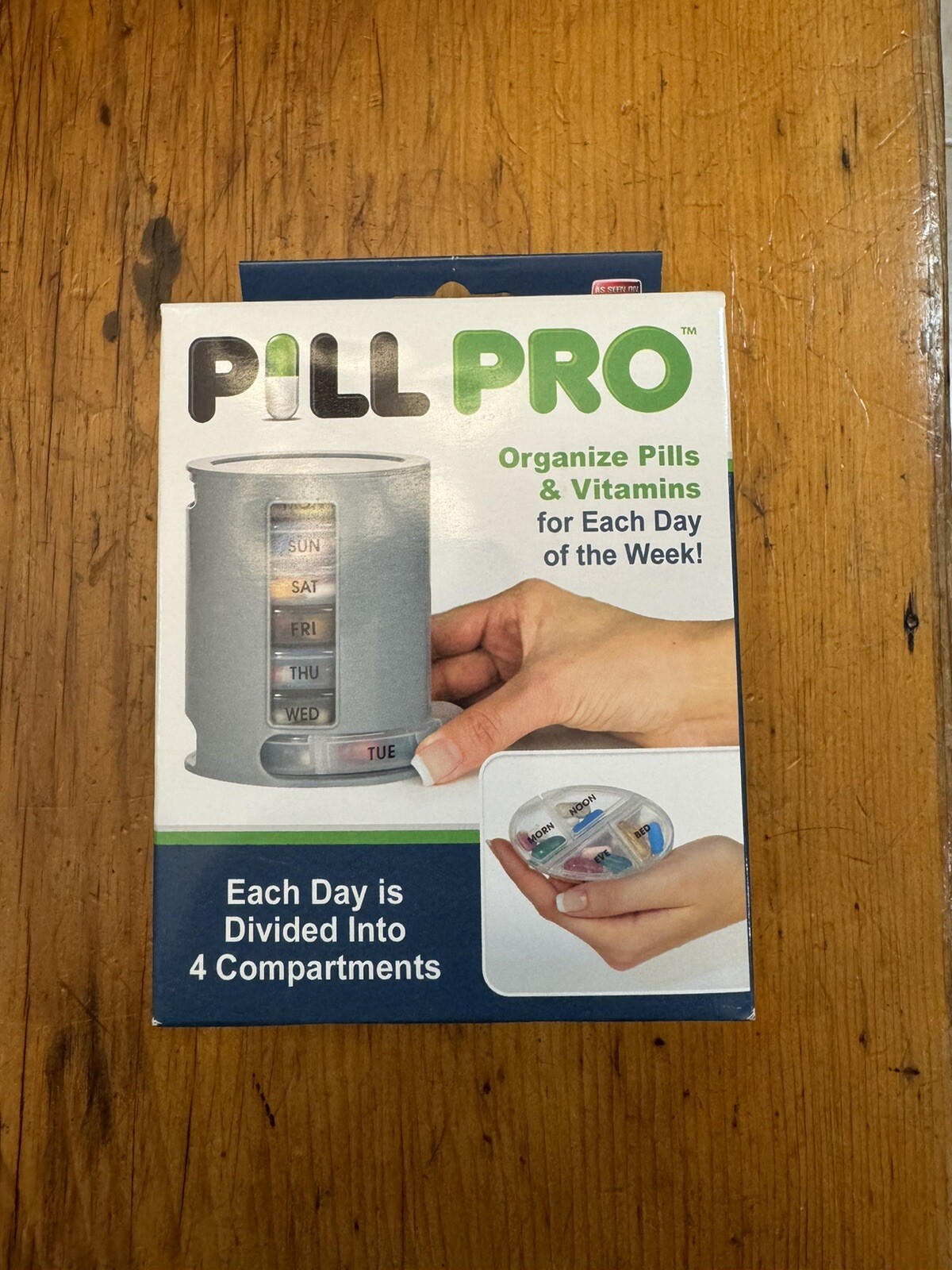 Pill Pro 7 Day Medication Organizer Weekly 4 Compartment Morn Noon Eve Bed NIB