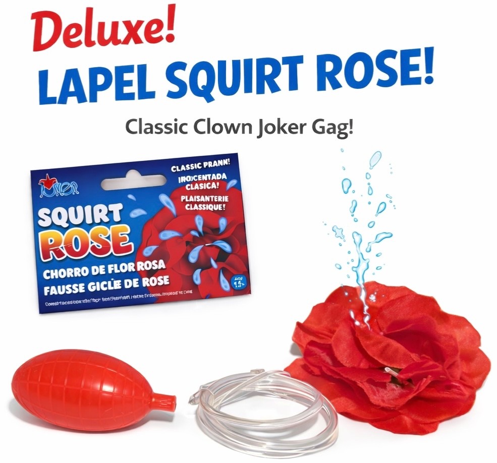 Deluxe LAPEL SQUIRT ROSE Clown Red Flower Joker Prank Squirting Water Costume
