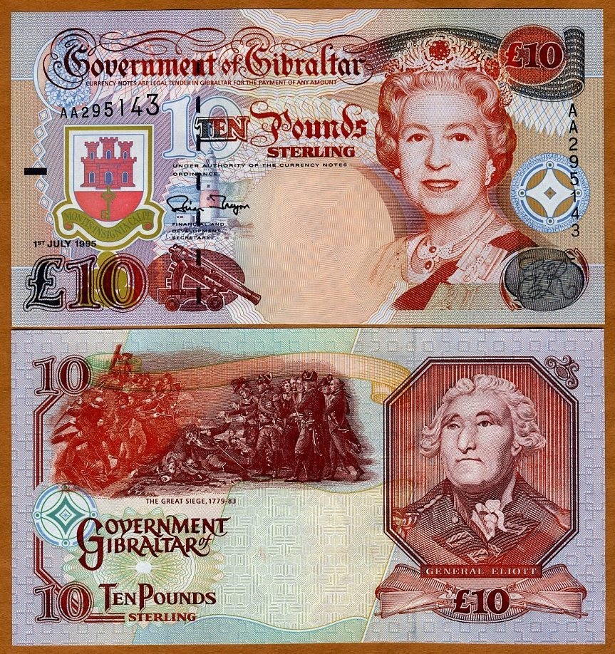 GIBRALTAR, 10 pounds, 1995, QEII, P-26, UNC Battle