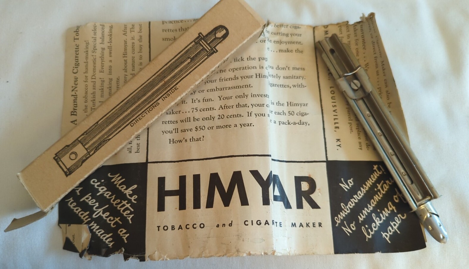 Antique HIMYAR CIGARETTE MAKER & BOX 1919 Axton-Fisher Tobacco Co Louisville KY