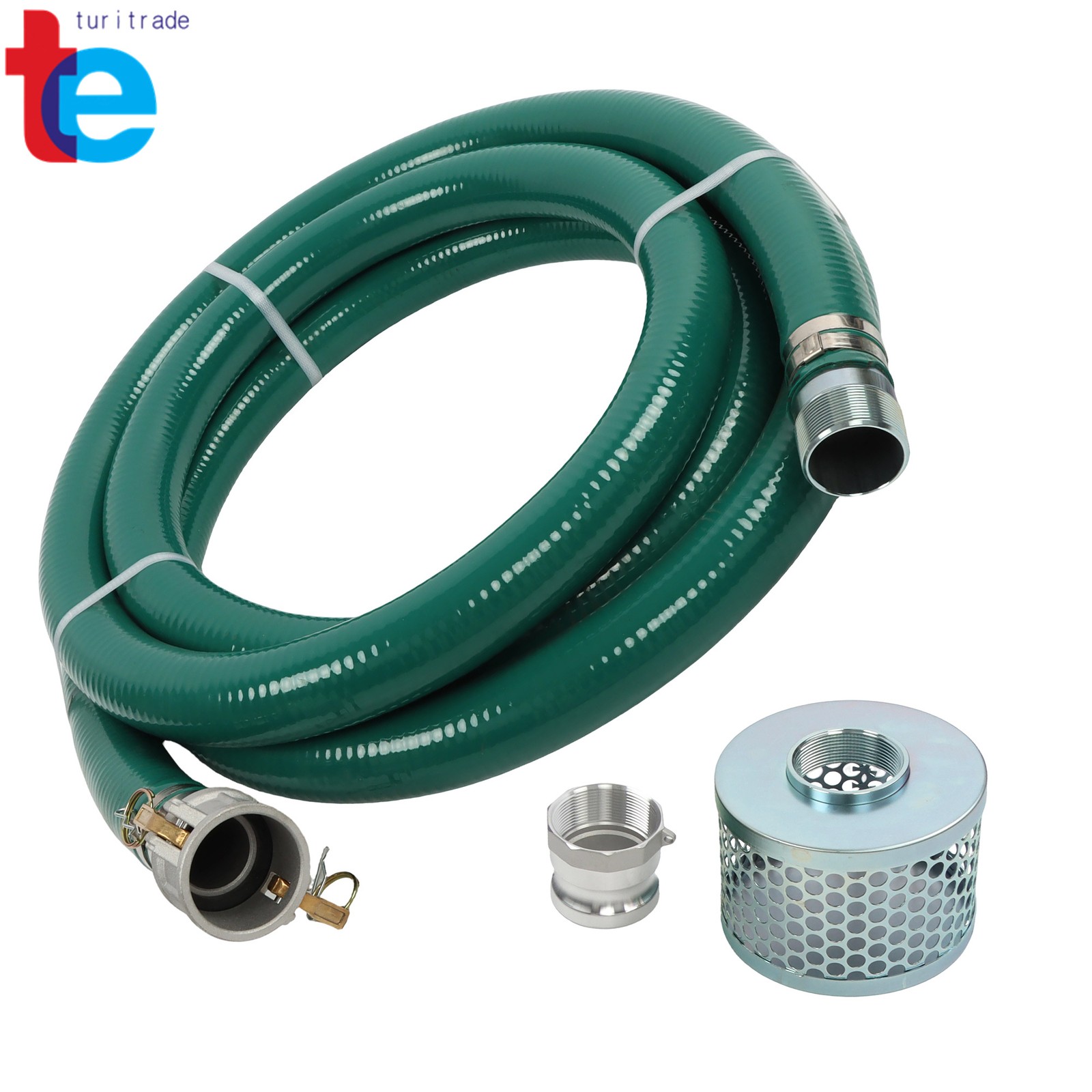 20ft x 2 Inch Suction Hose Pump Kit w/ Round Strainer, Camlock Adapter, PVC