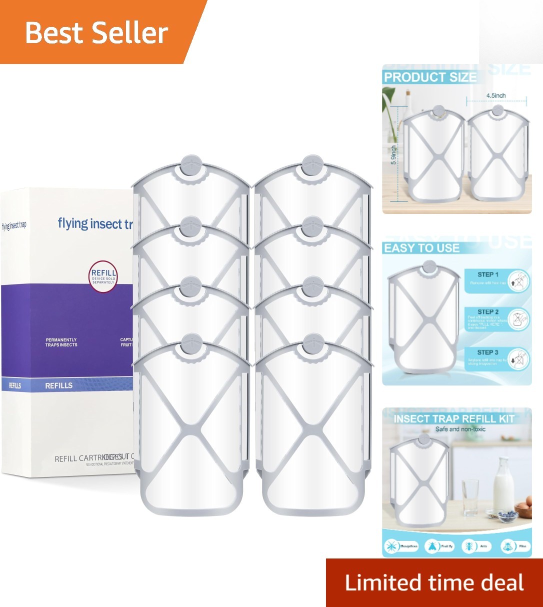8 Flying Insect Trap Refills - Durable Cartridges for Long-Lasting Protection
