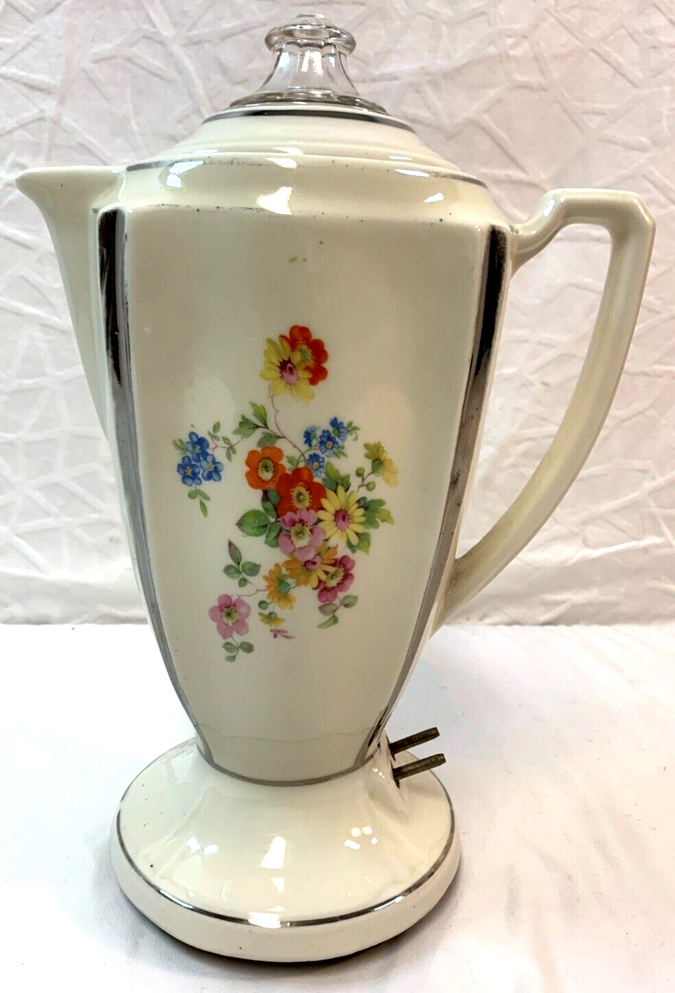 Vintage PORCELIER Floral Porcelain Electric Percolator Coffee Pot 1930's