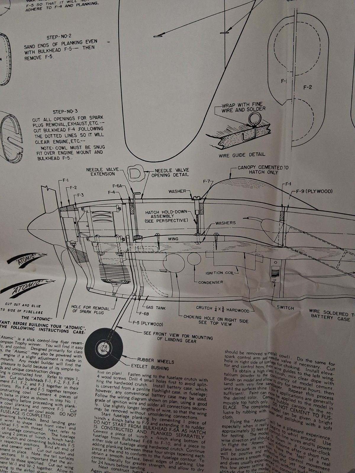 ATOMIC Control Line B Speed Balsa Airplane Plans Only Scientific Model Co