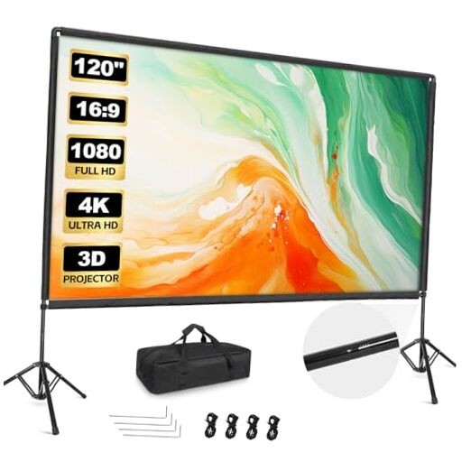 Outdoor Projector Screen with Stand, 120 inch Portable Projector Screen 120inch