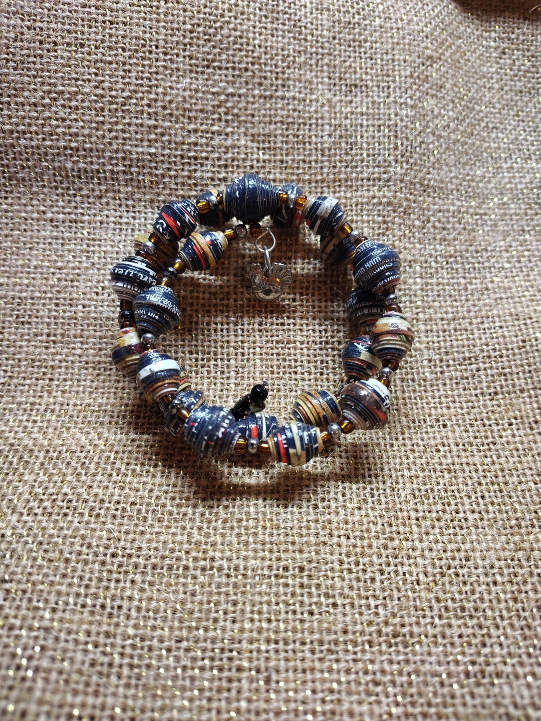 Artisan Paper Bead Bracelet Handmade Upcycled One  Of A Kind/Wrap Around NWOT