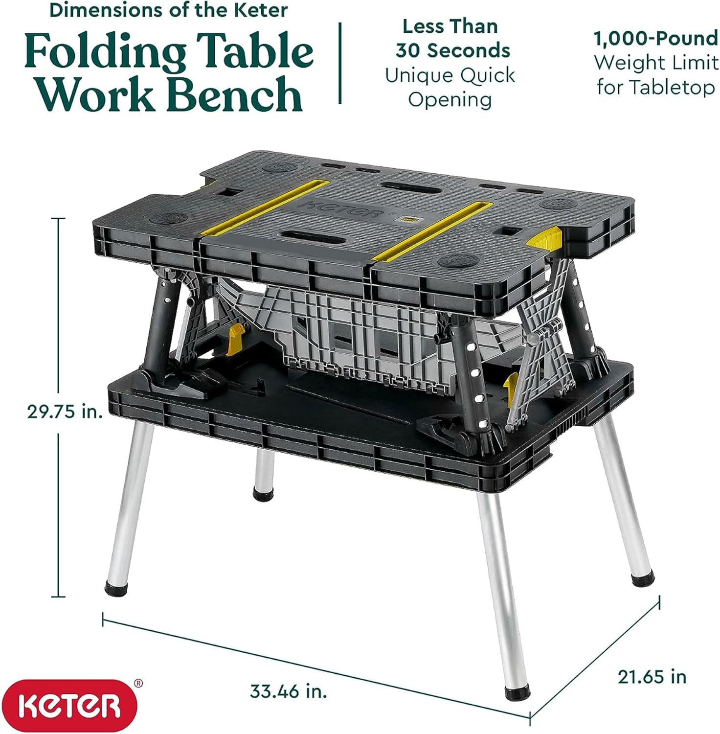 Heavy-Duty Folding Workbench with 1,000 Pound Capacity - Foldable Work Table for