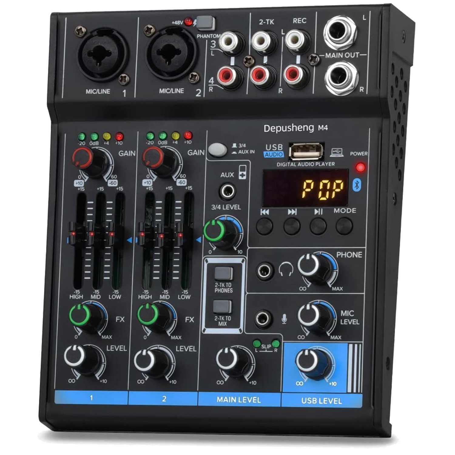 Portable 4-Ch USB Mixer with Bluetooth - Black