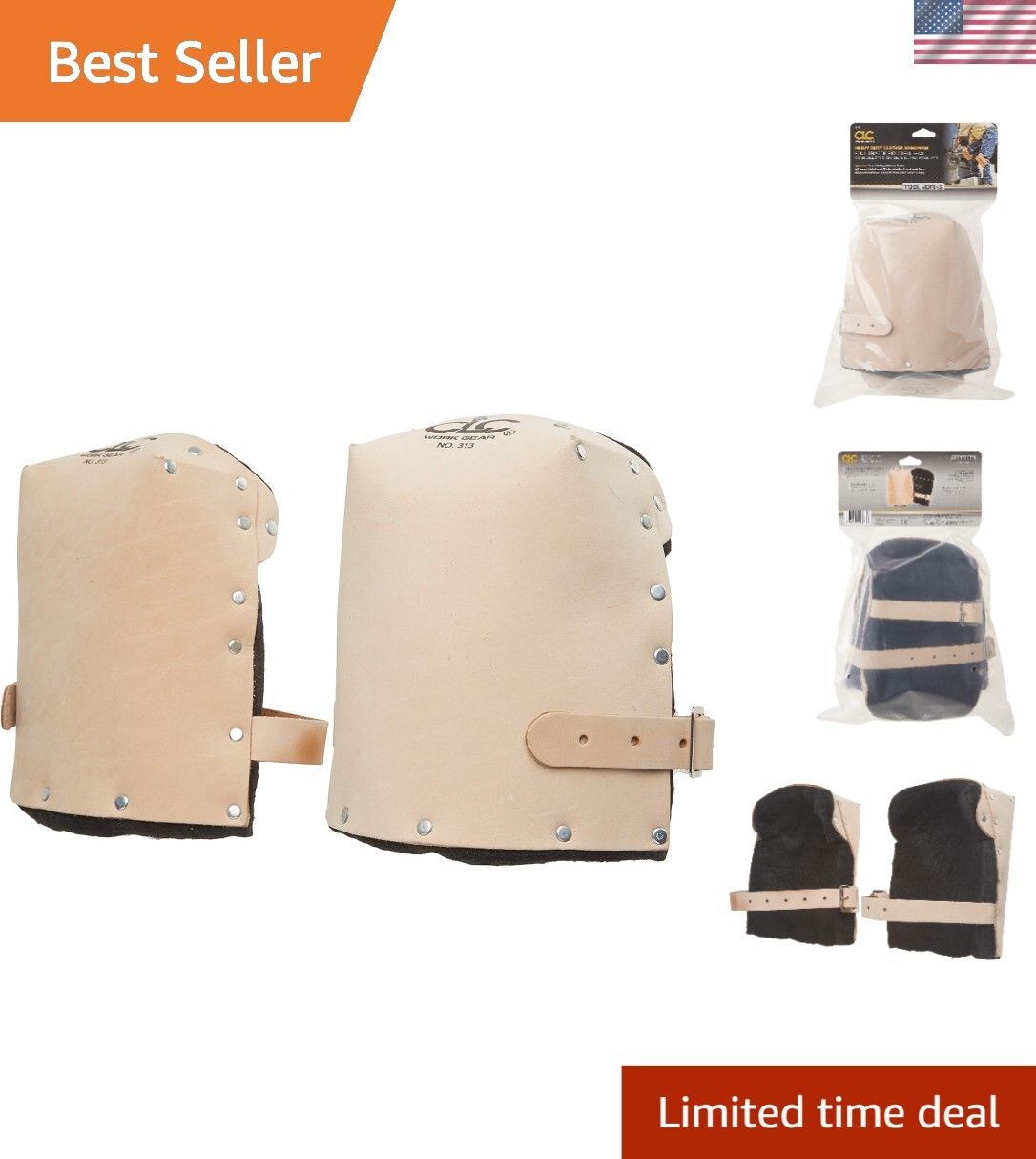 All-Day Comfort Heavy Duty Tan Leather Kneepads with Water-Repellent Lining