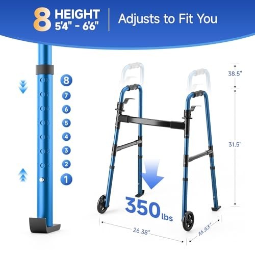 Folding Walker for Seniors - Adjustable Front Wheel Walker with Storage Bag, 350