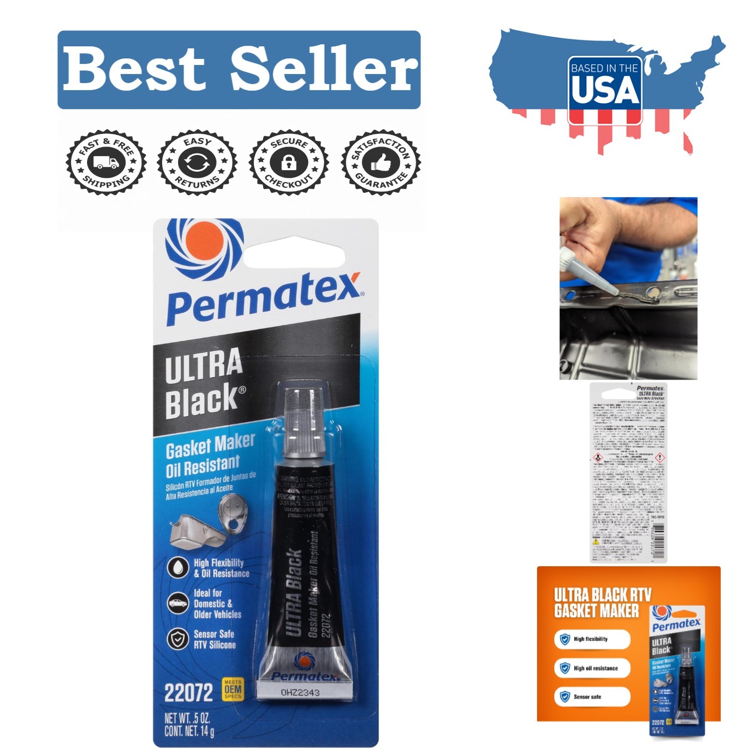 Ultra Black RTV Silicone Gasket Maker - Superior Oil Resistance, 0.5 oz Tube