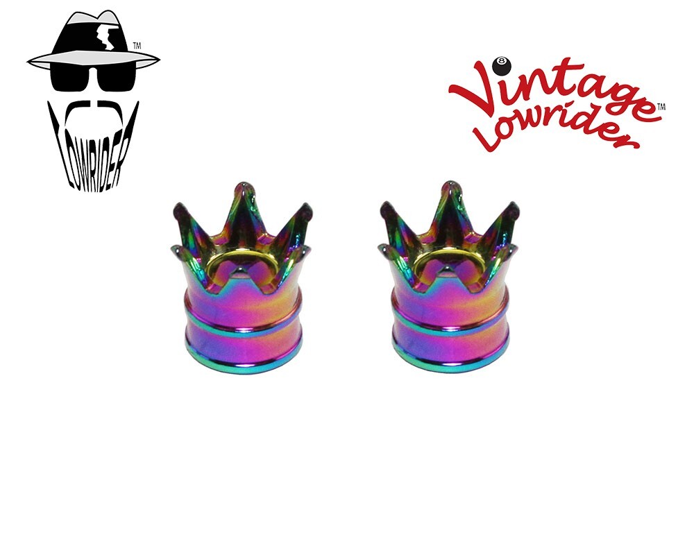 Vtg Crown Valve Caps Lowrider Bicycle Cruiser BMX MTB Bike Schrader Oil Slick