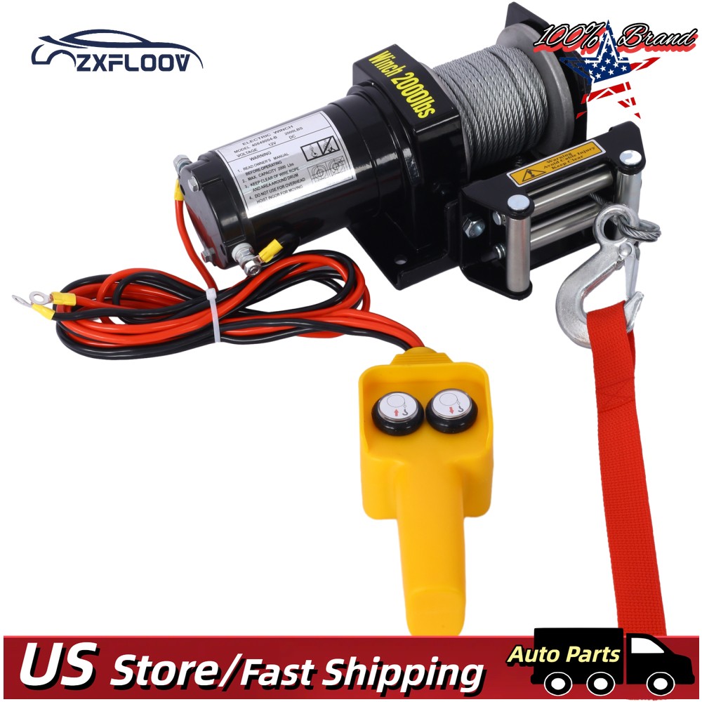 2000lb 12V ATV/UTV Electric Winch - Waterproof Steel Cable Off-Road Towing