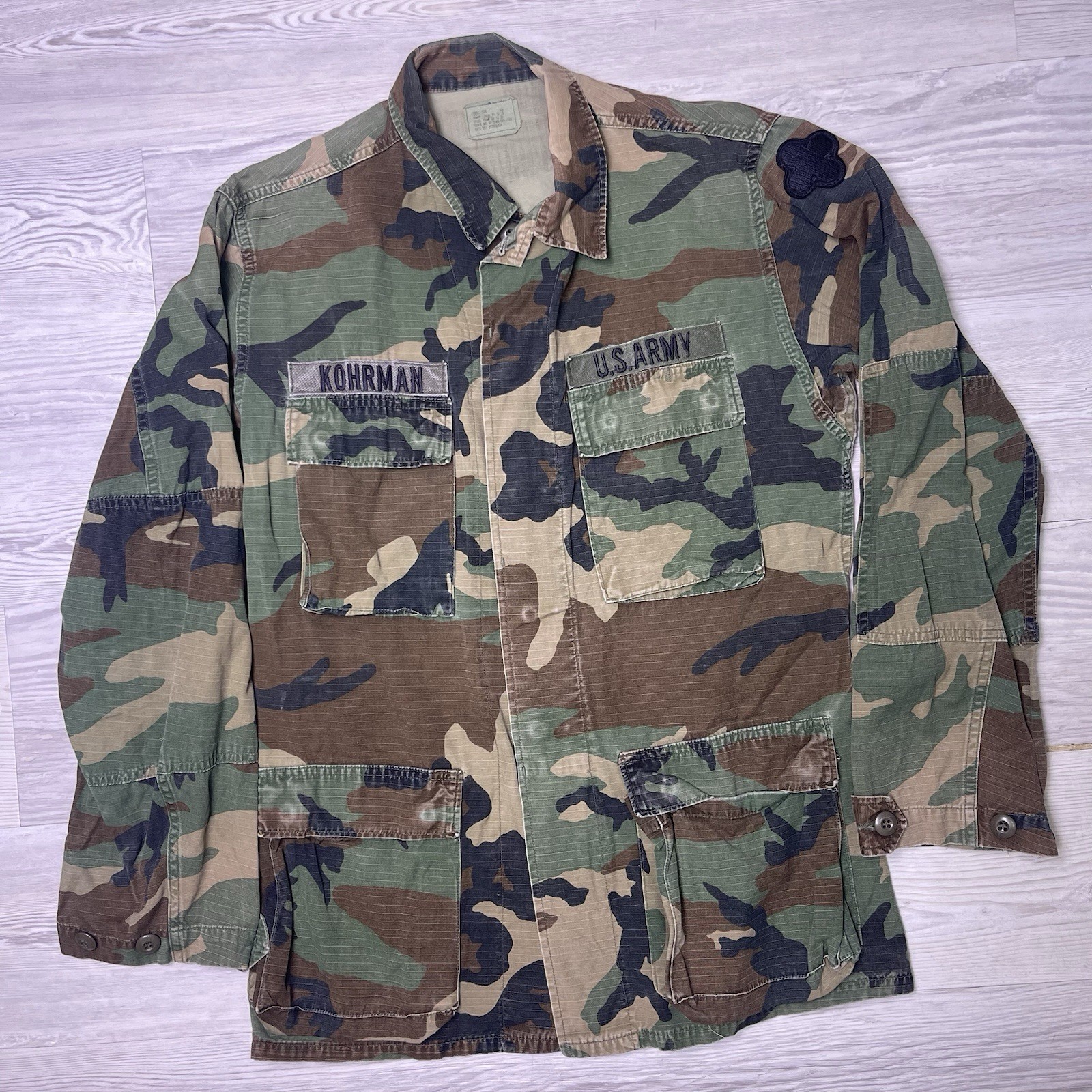 U.S. Military Army Woodland Camo Long Sleeve Shirt Hot Weather Coat Cotton Small