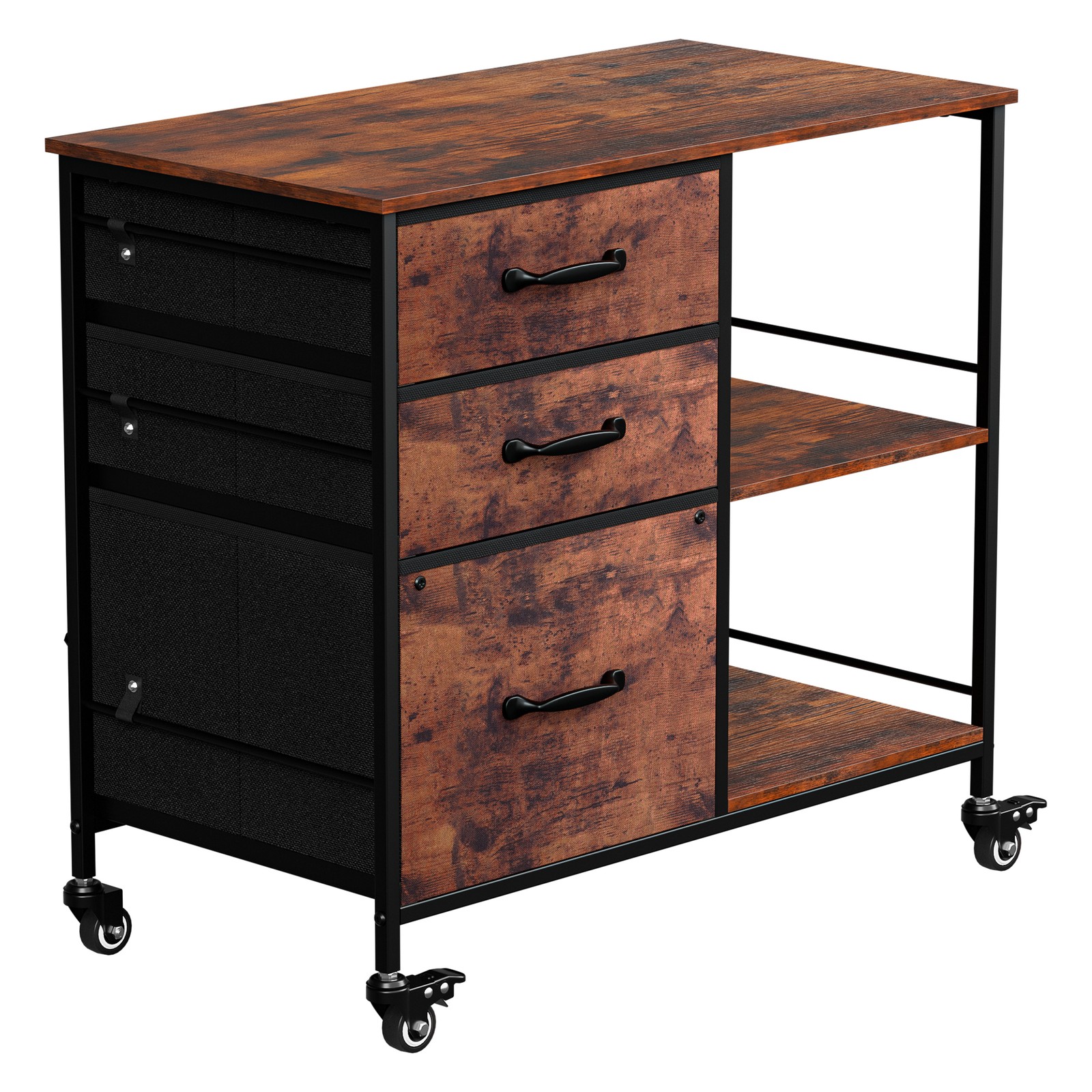 3 Drawer Mobile File Cabinet Rolling Printer Stand w/ Storage Shelf Rustic Brown