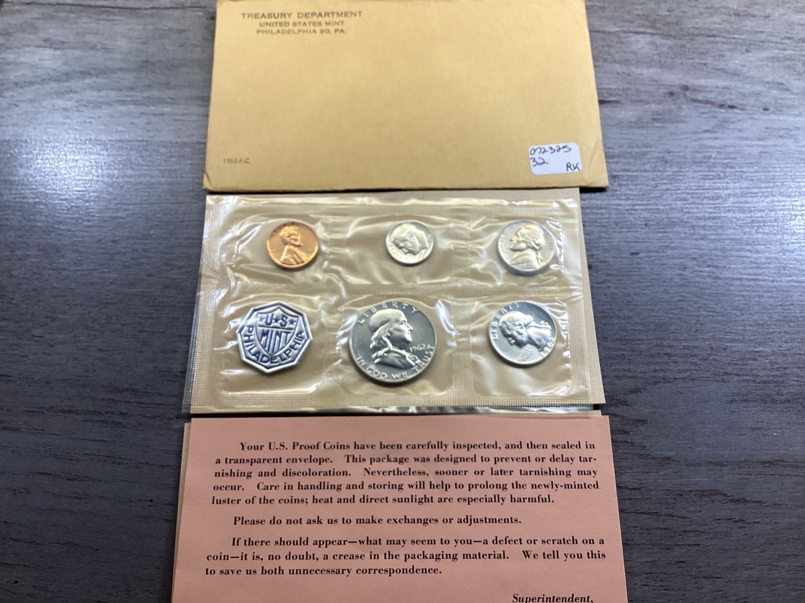 1962 US Mint Silver Proof Set in Original Flat Pack and Cello Sealed 072325 32re