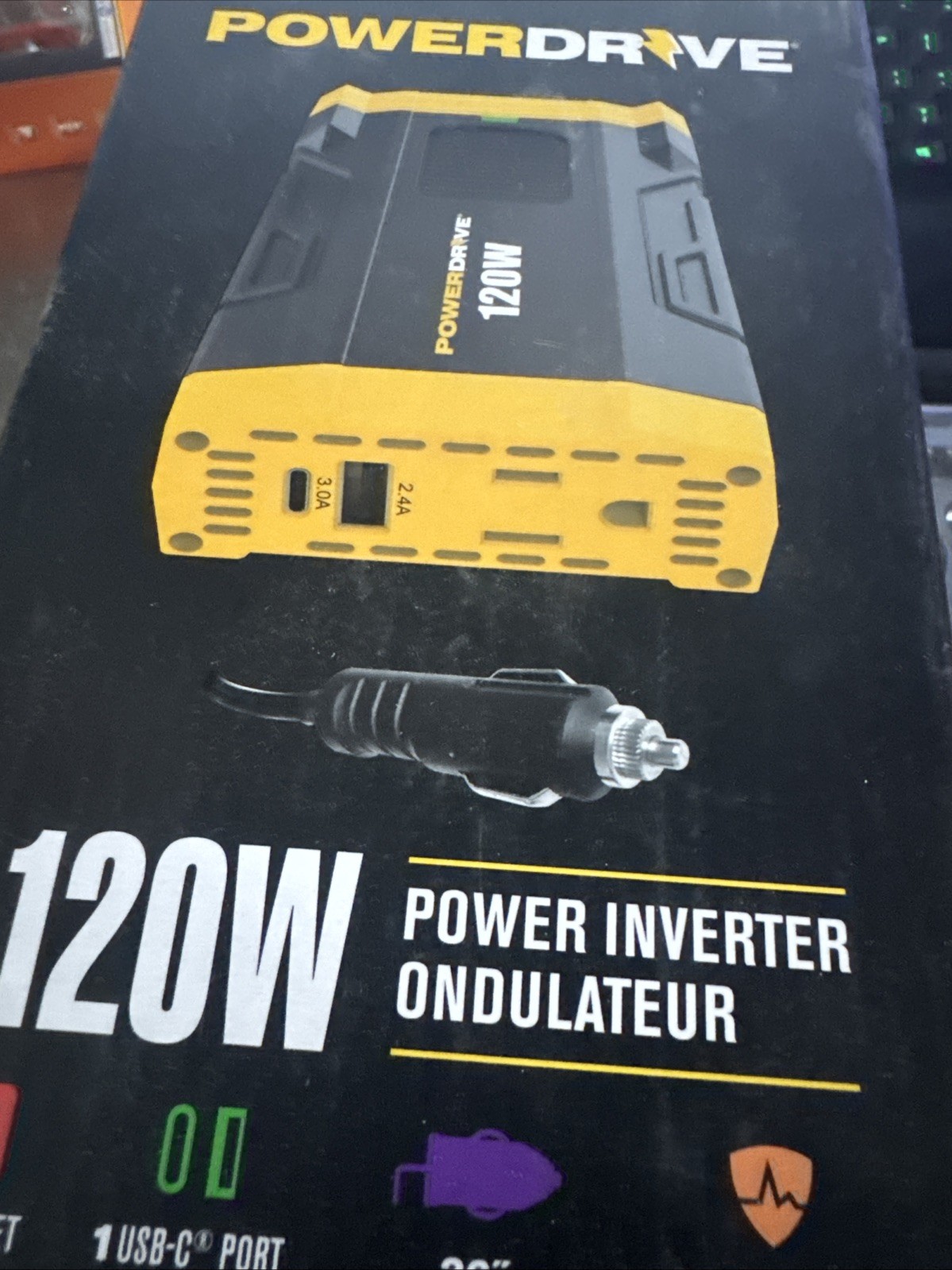 PowerDrive 120W Power Inverter Ondulateur PWD120 ~ AC/USB-C/USB port