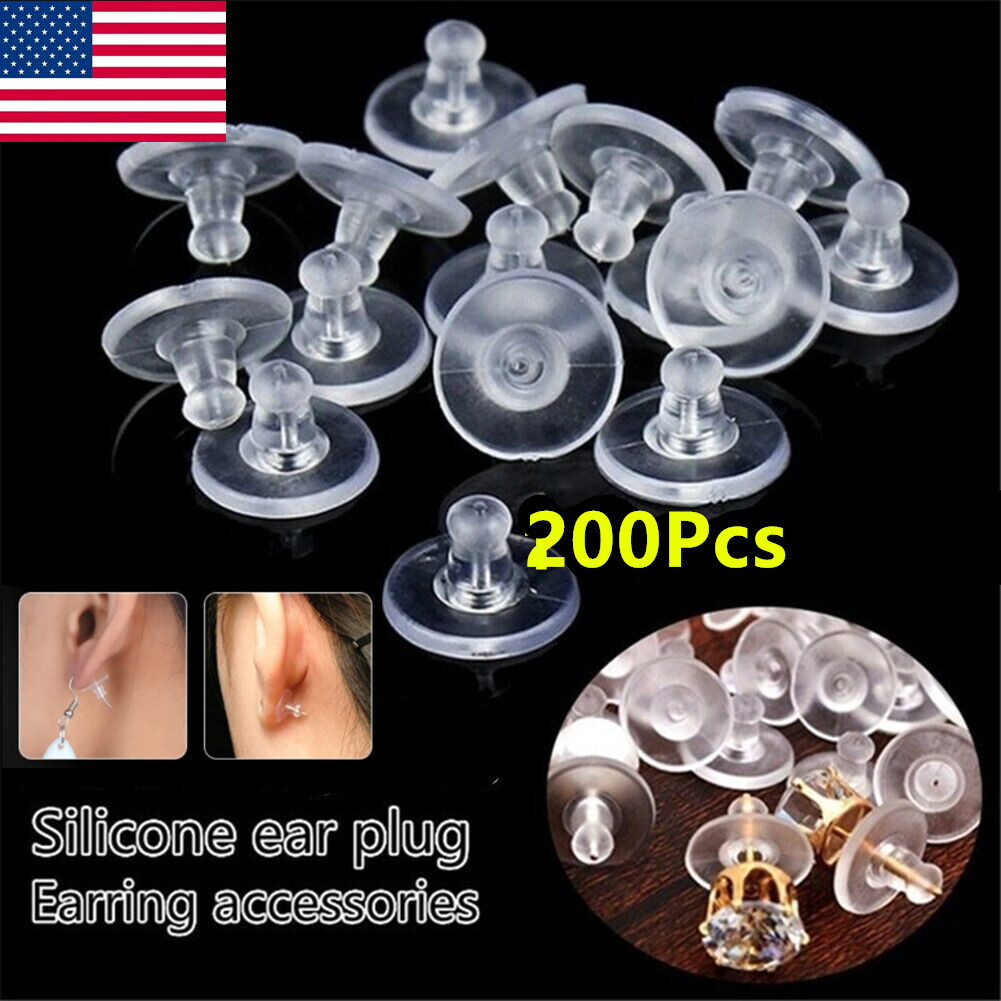 200 Pcs Plastic Silicone Earring Back Backs Backings Stoppers Findings Clear US
