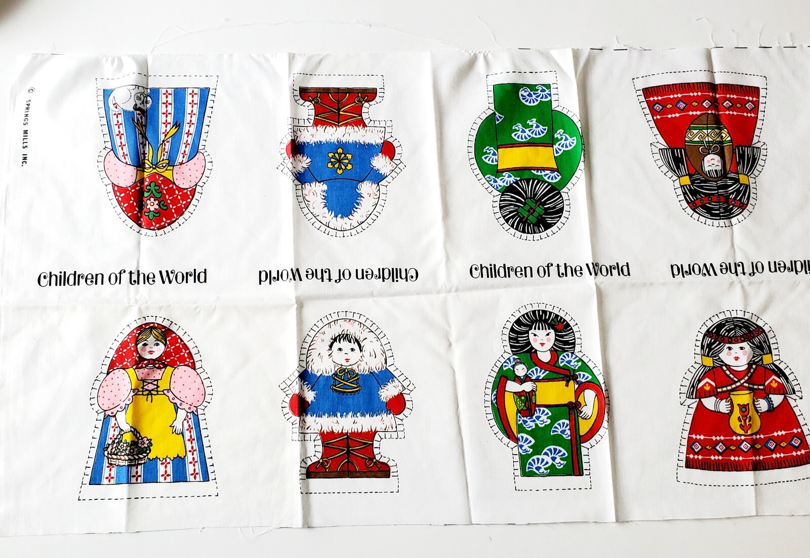 Vintage Children of the World Cut & Sew Fabric Panel Dolls Springs Mills