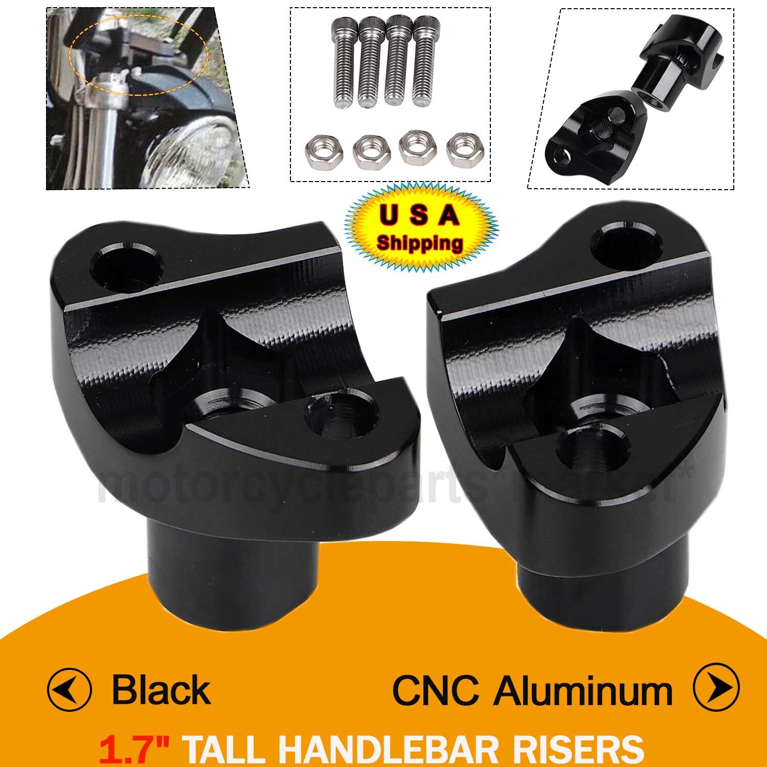 Black 1.7" Tall Handlebar Risers For Harley Dyna FXD Fat Boy Heritage Softail