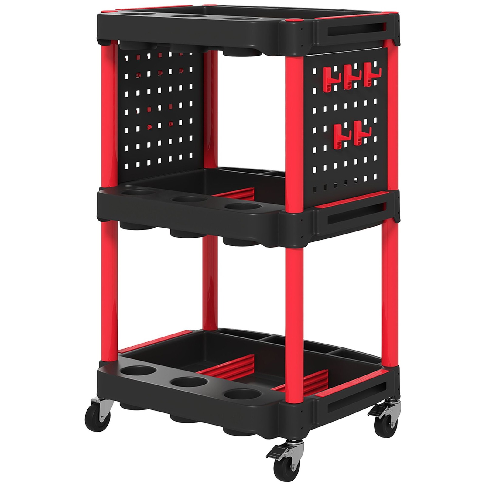 3-Tier Rolling Tool Cart 200LB Capacity Utility Service Cart w/ Side Shelves