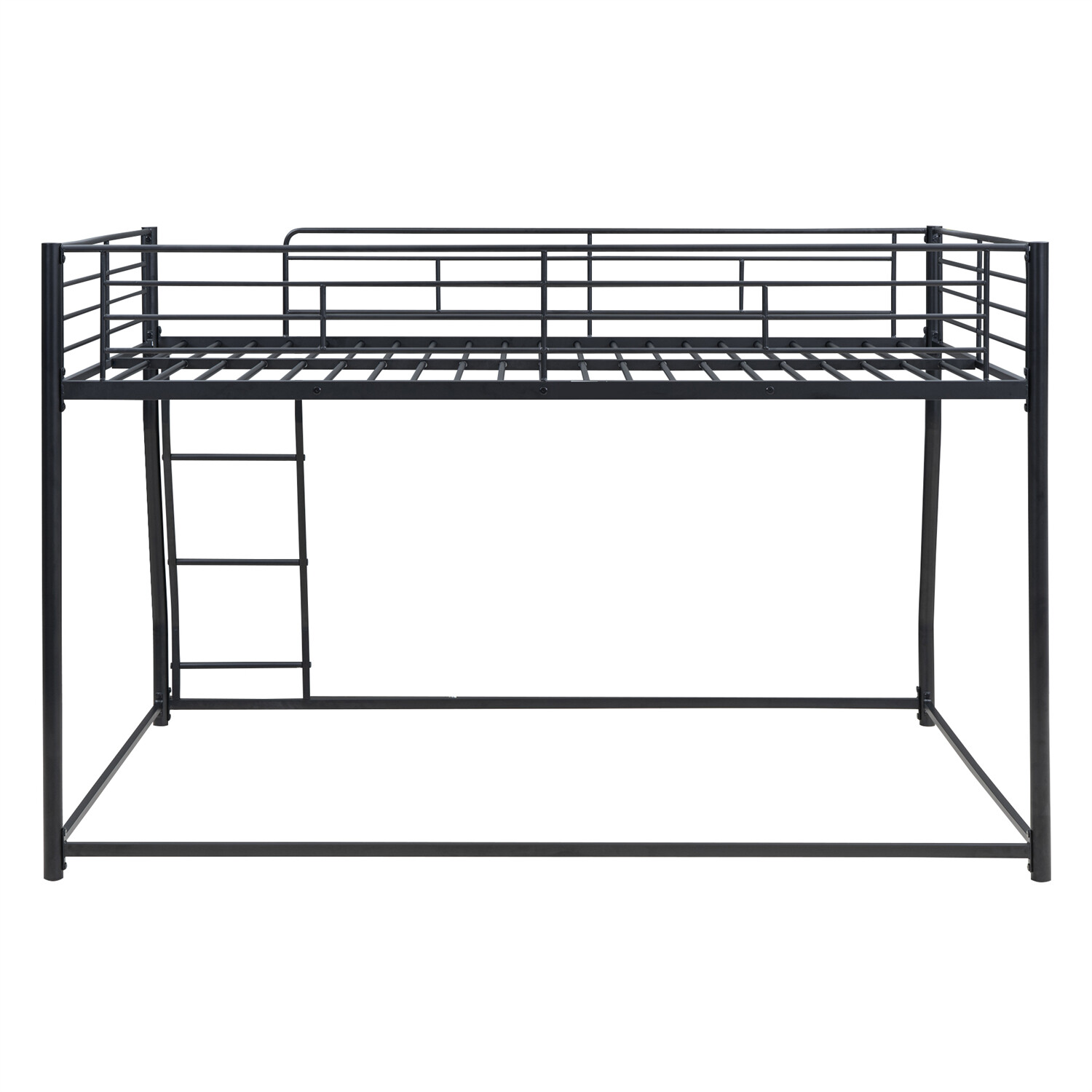 Full XL Over Queen Bunk Bed Heavy Duty Metal Floor Bunk Bed Frame with Ladder