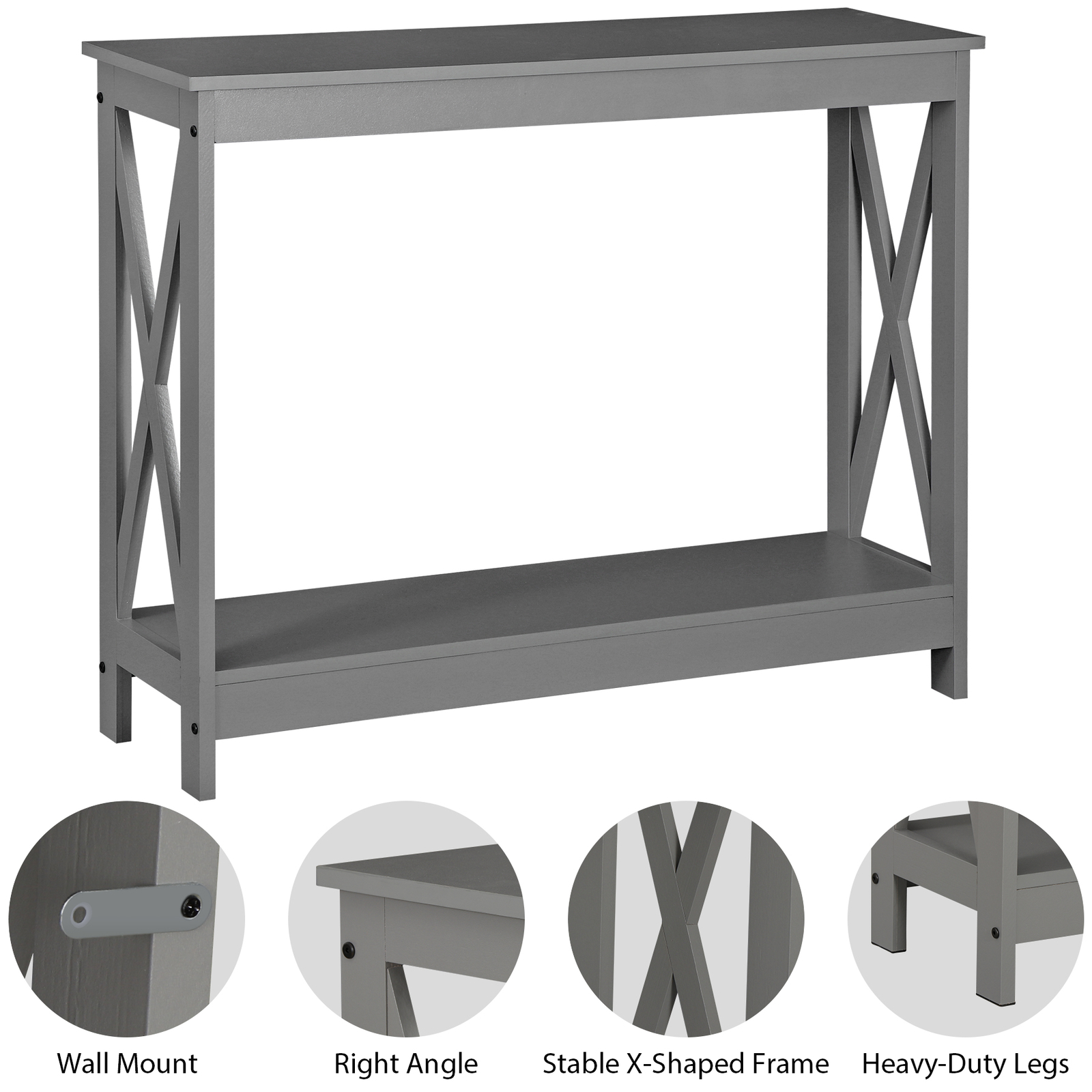 39'' Grey Console Table 2-Tier Sofa Entryway Table with X-shaped Frame Indoor