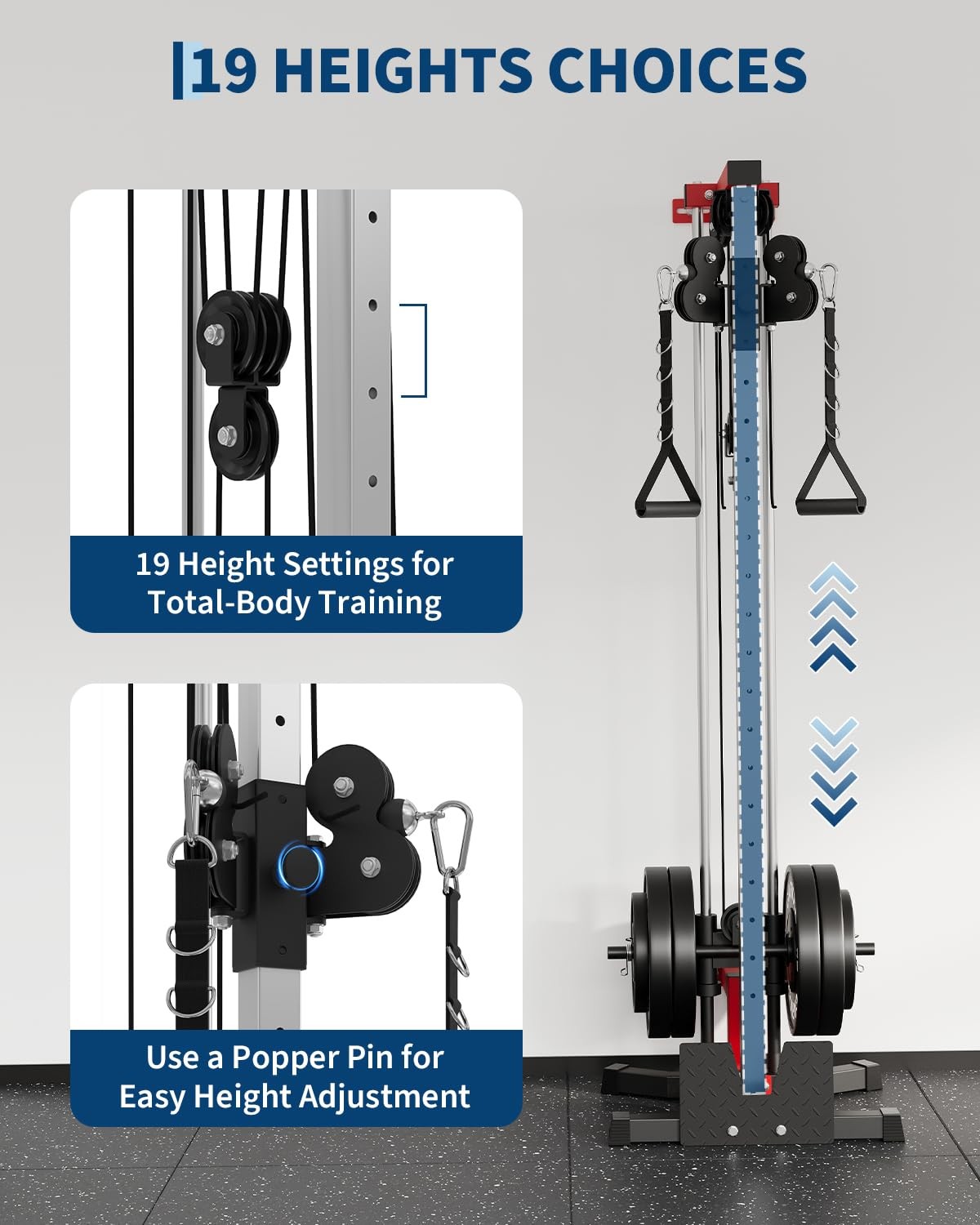 Dual Pulley Wall Mount Cable Machine, 19 Adjustable Height 400LBS LAT Pulldown