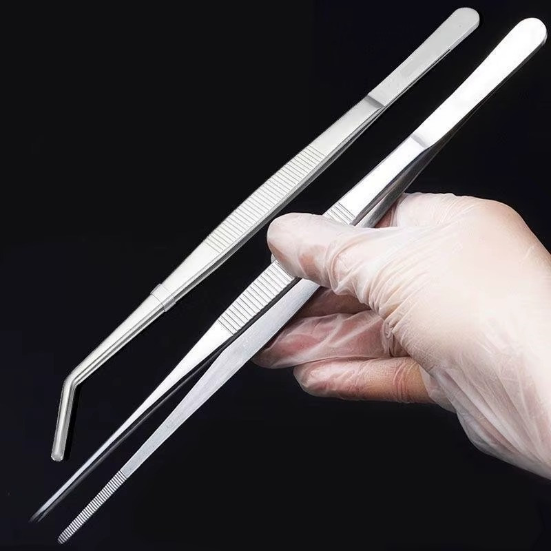Stainless Steel Elbow Tweezers Long Curved Forceps Aquarium Feeding Tool