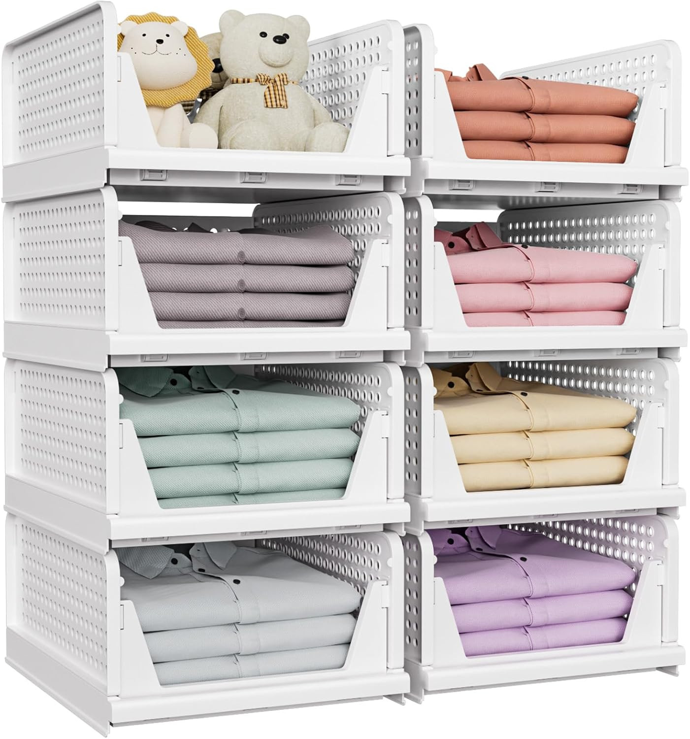5 Pack Stackable Closet Storage Basket, Multifunctional & Foldable Closet Organi