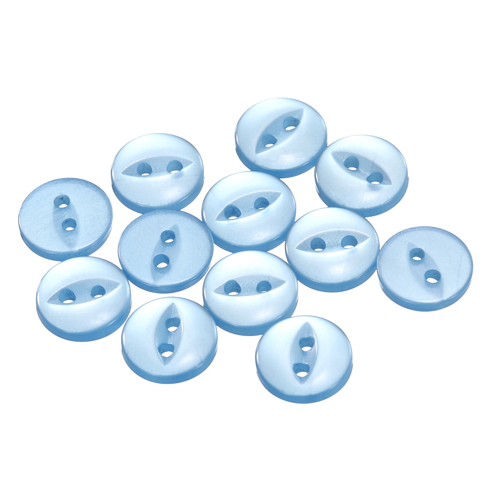 12pcs Sky Blue Round Sewing Buttons 10mm Resin 2 Hole Fish Eye Craft Button