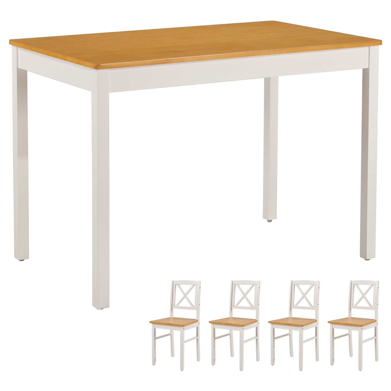 5-Piece Rubberwood Kitchen Dining Table Set with 4 Chairs
