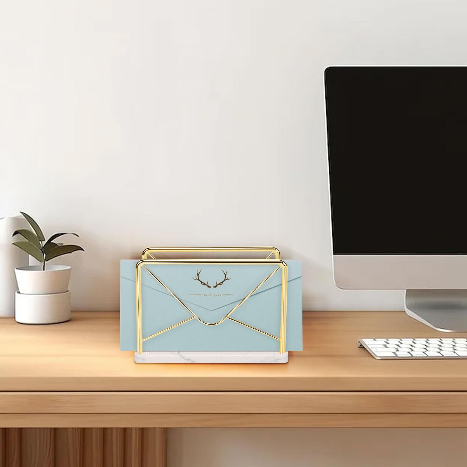 Modern Mail Holder for Home Office, Metal Letter Organizer Sorter for Desk, C...