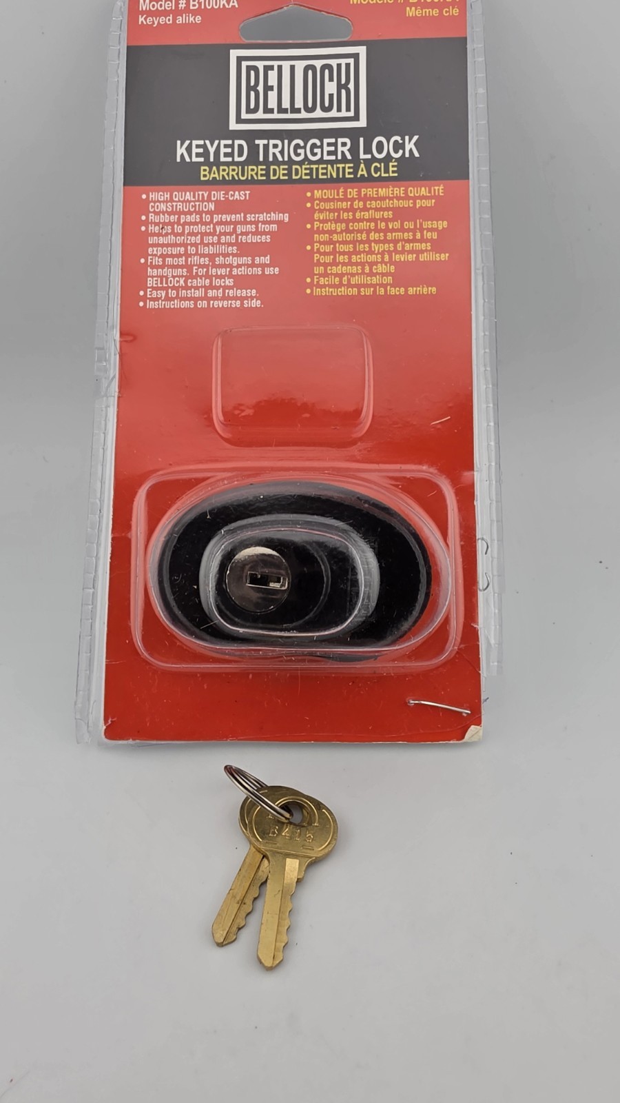 New Bellock Keyed Trigger Lock For Rifles, Shotguns, and Pistols - Model B100KA