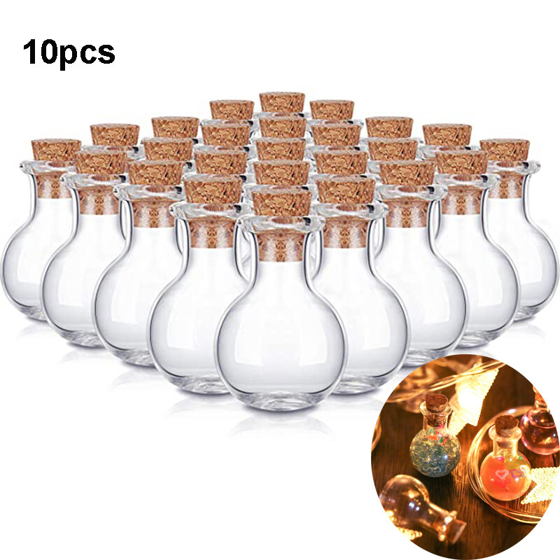 10X Small Cork Stopper Glass Bottles Clear Empty Jars Vials ﻿