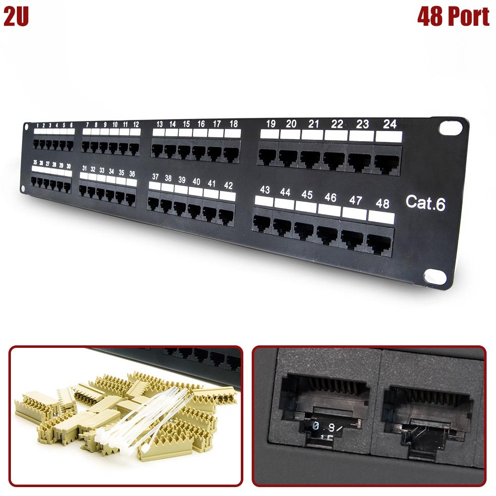 48 Port Cat6 Patch Panel 110 RJ45 Network LAN 2U 19" Rack Mount Server Cabinet