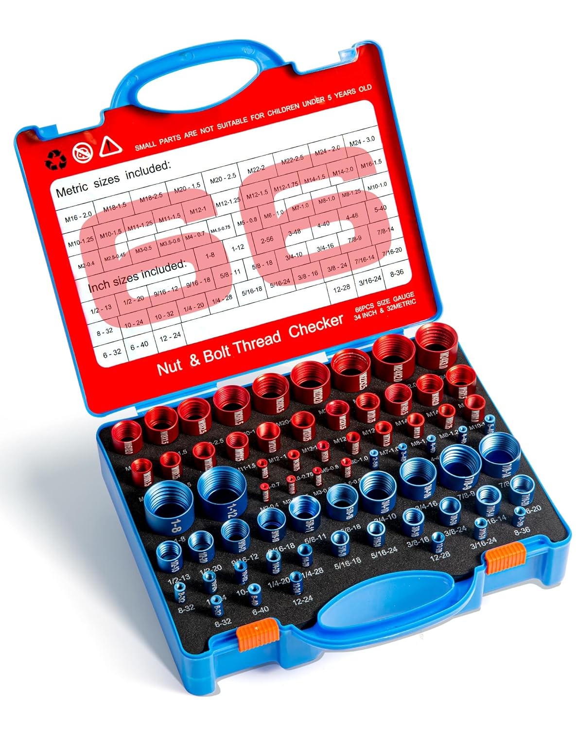 66Pcs Thread Checker 34M 32S w/Box Bolt Nut Gauge Tight Space